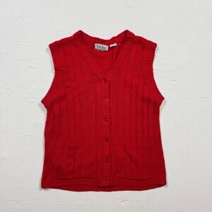 Vintage 80s Knit Focus Red Cable Knit Sweater Vest, Size Large